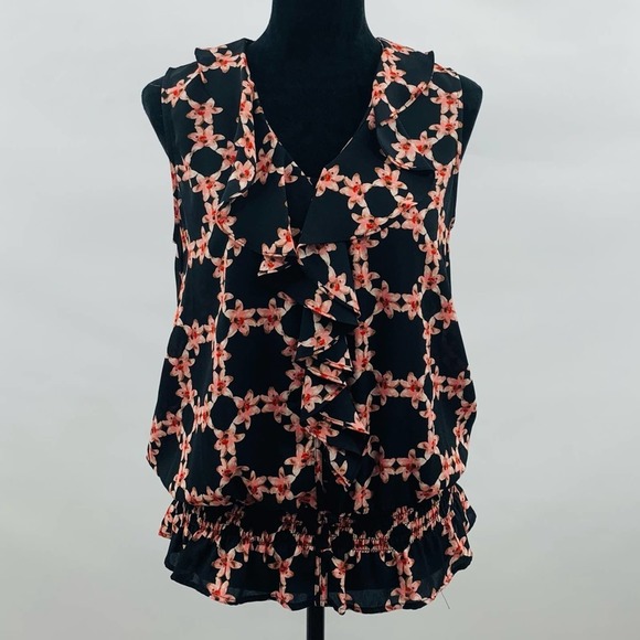 Karl Lagerfeld Tops - Karl Lagerfeld Paris Black Floral Ruffle Top